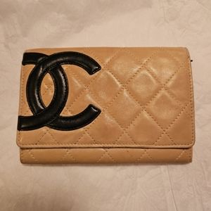 Chanel Beige and Black Cambon Flap Card Holder
